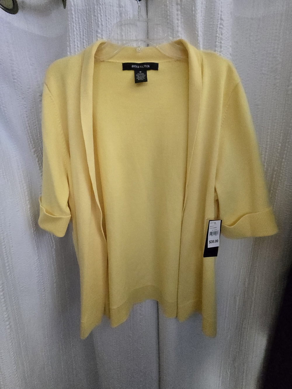 Womens 1X 89th & Madison Soft Yellow Open-Front Cardigan
